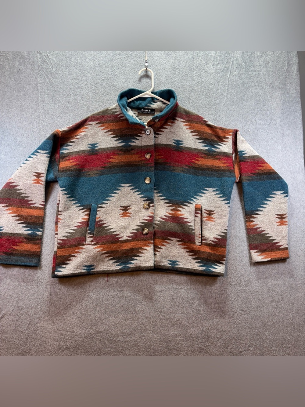 Blue B Collection Shacket Aztec Western Blanket Boxy Soft Button Up Cozy Women L